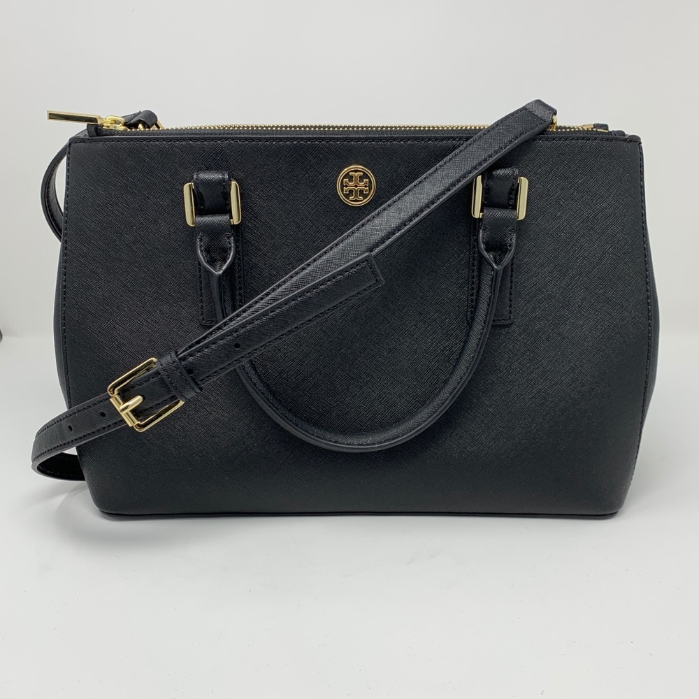 TORY BURCH ROBINSON DOUBLE ZIP CROSS BODY BLACK